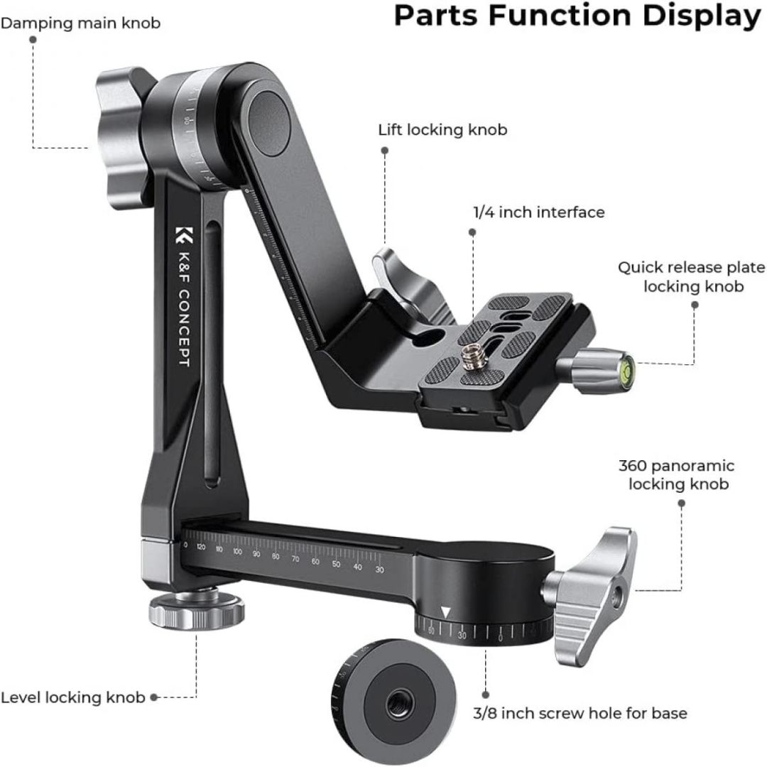 K&F Concept Tripod Gimbal Head CNC Aluminium KF31.052 - 5